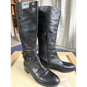 Via Spiga Riding Boots Womens 8.5M Gabrielle Black Leather Knee High Buckle